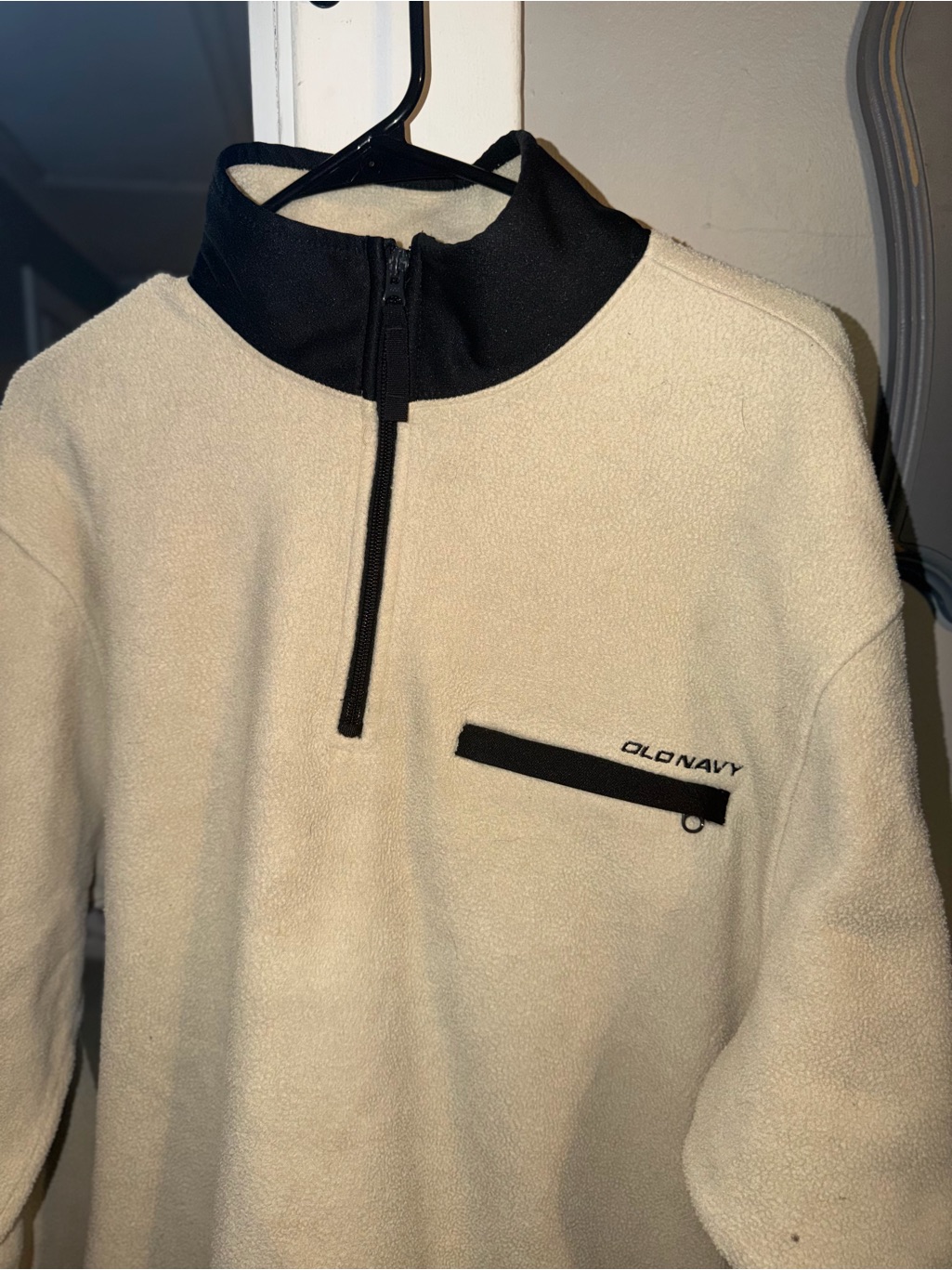 Old Navy Cream Half-Zip Fleece Pullover With Black Trim